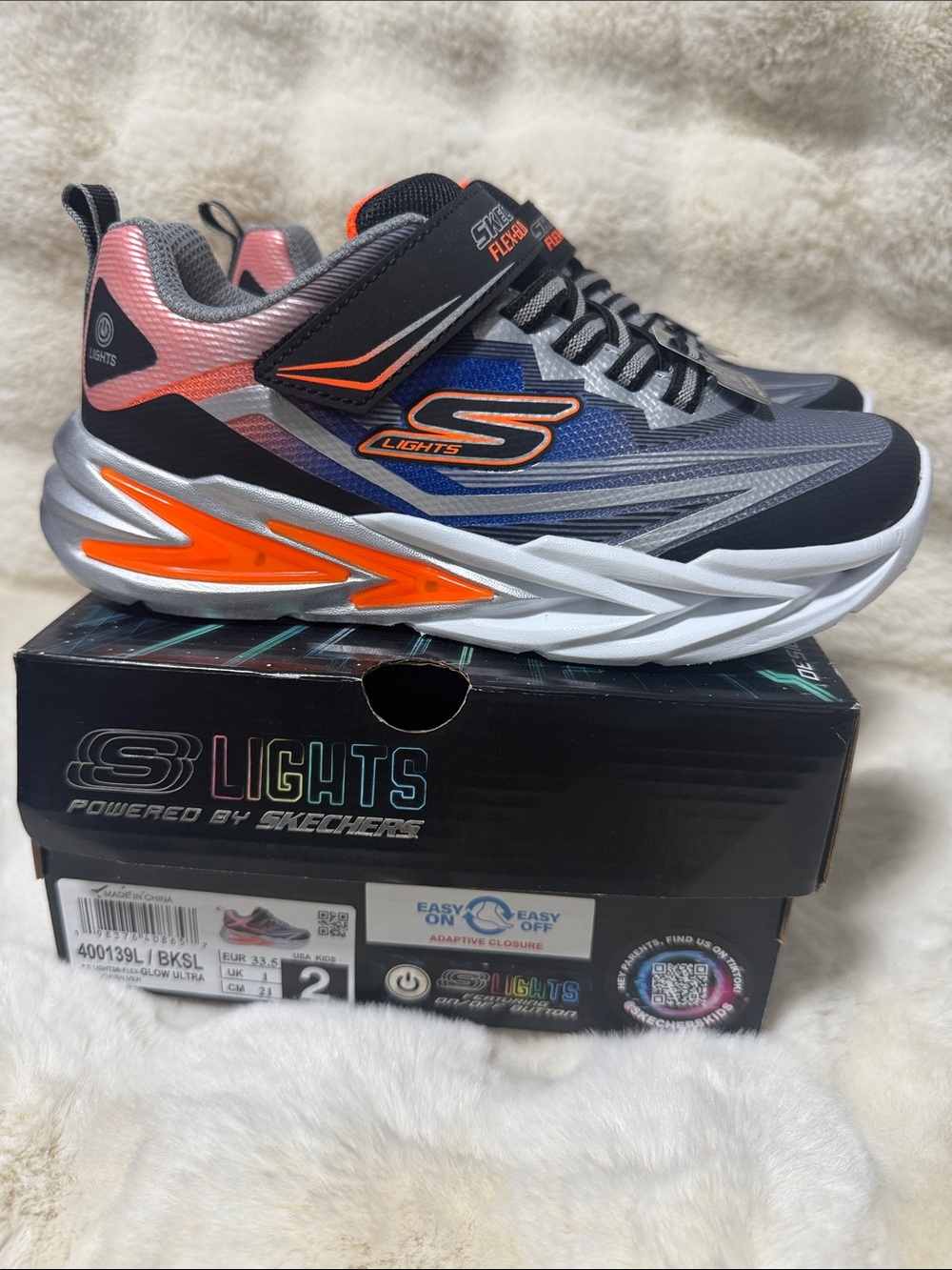 Skechers Kids Gray/Blue/Orange Light-Up Athletic Sneakers
